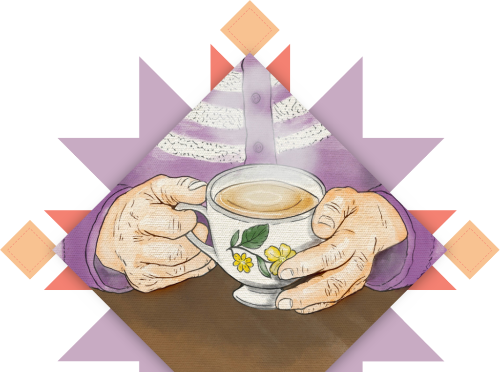 Compassion Home Care-Illustration-Elderly Hands Holding A Hot Cup Of Tea