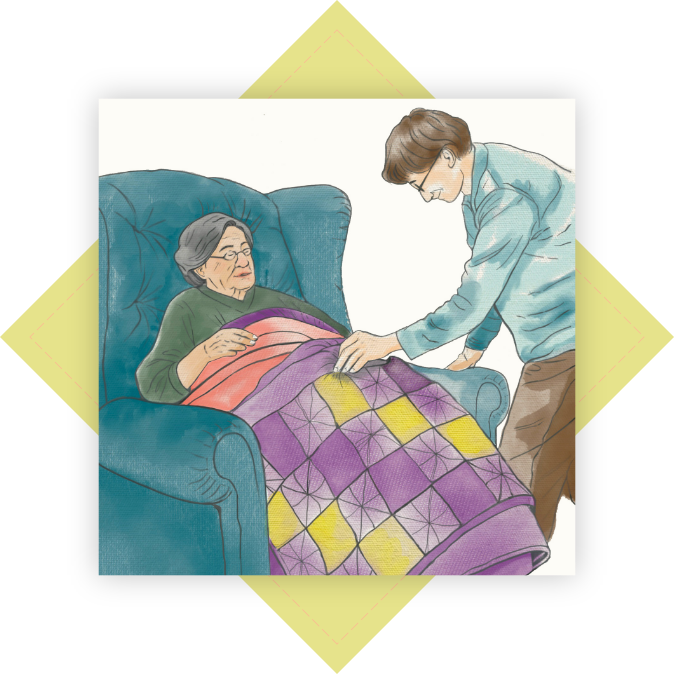 Compassion Home Care-Illustration-Home Care Worker Tucking in Client In Chair