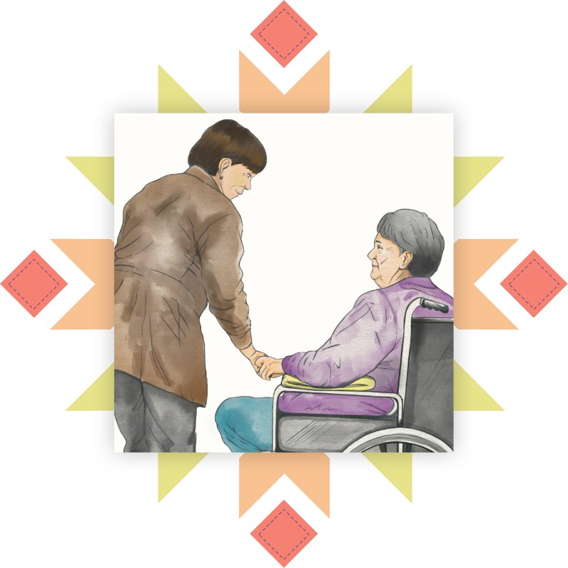 Compassion Home Care-Illustration-Home Care Worker Holding Hands With Client In Wheelchair