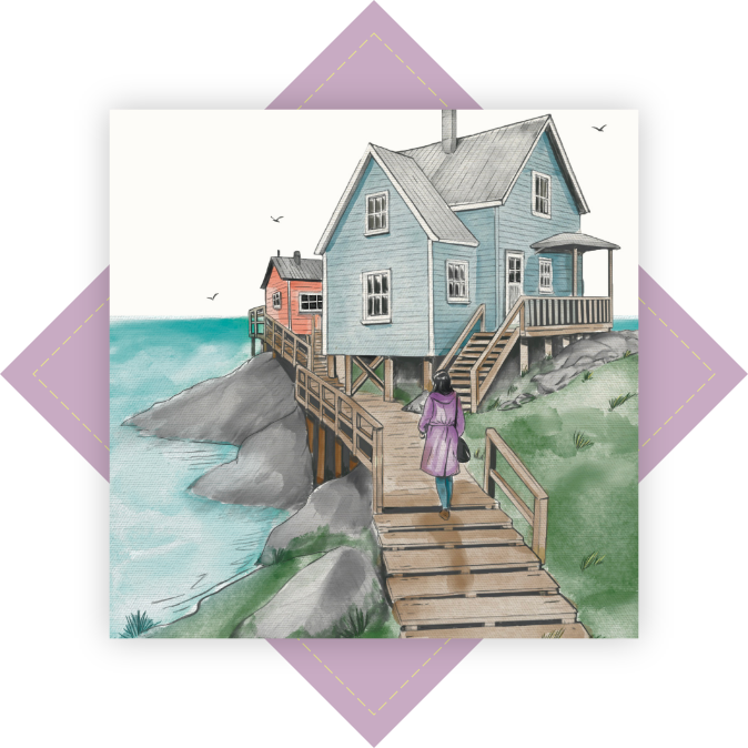 Compassion Home Care-Illustration-Home Care Worker Walking To Seaside House